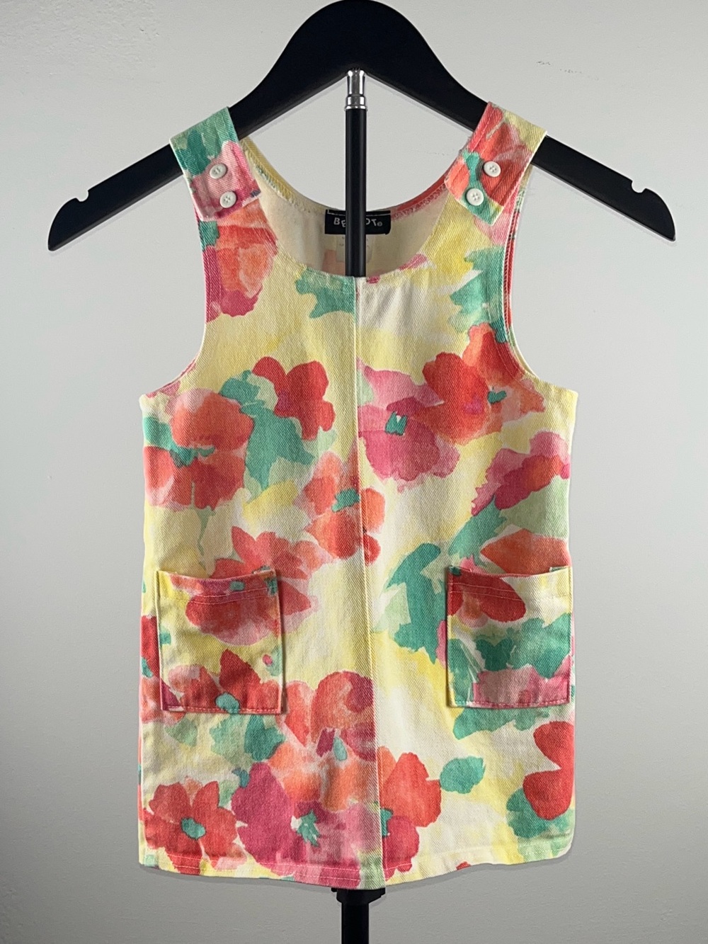 Bercot 90s Floral Multi Colored Cotton Jumper Pinafore Vintage Dress 4T